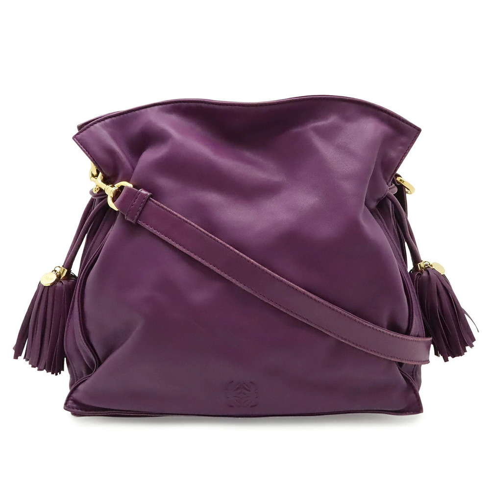 Loewe Flamenco Anagram Shoulder Bag Hobo Fringe Tassel Nappa Leather Purple